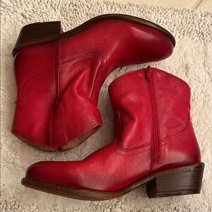 Red Leather Ankle Boots Size 39 Made in Spain